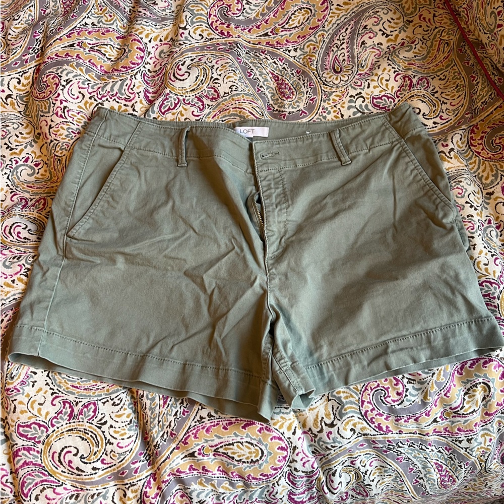 LOFT Olive Green Cotton Blend Shorts